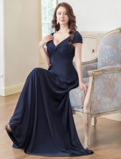 画像11: [ XS-Lサイズ / 2カラー ][ERUKEI/SETTAN]ネイビー・ホワイト・シンプル・フレンチスリーブ・上品・Aライン・ロングドレス[送料無料] (11)