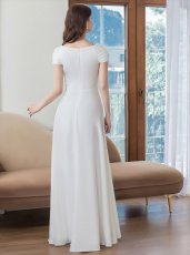 画像6: [ XS-Lサイズ / 2カラー ][ERUKEI/SETTAN]ネイビー・ホワイト・シンプル・フレンチスリーブ・上品・Aライン・ロングドレス[送料無料] (6)