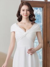 画像8: [ XS-Lサイズ / 2カラー ][ERUKEI/SETTAN]ネイビー・ホワイト・シンプル・フレンチスリーブ・上品・Aライン・ロングドレス[送料無料] (8)