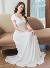 画像12: [ XS-Lサイズ / 2カラー ][ERUKEI/SETTAN]ネイビー・ホワイト・シンプル・フレンチスリーブ・上品・Aライン・ロングドレス[送料無料] (12)