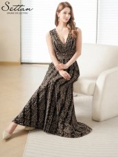 画像12: [ XS-Lサイズ / 2カラー][ERUKEI/SETTAN]Vネック・刺繍・レース・ノースリーブ・Aライン・セクシー・ロングドレス[送料無料] (12)