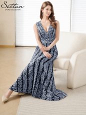 画像6: [ XS-Lサイズ / 2カラー][ERUKEI/SETTAN]Vネック・刺繍・レース・ノースリーブ・Aライン・セクシー・ロングドレス[送料無料] (6)