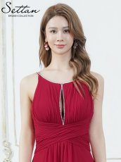 画像9: [ERUKEI/SETTAN]レッド・ホワイト・イエロー・胸元カット・ビジュー・エレガント・Aライン・ロングドレス[送料無料] (9)