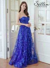 画像3: [ERUKEI/SETTAN]ロイヤルブルー・ベア・ビスチェ・Aライン・フレア・スパンコール・刺繍・ロングドレス[送料無料] (3)