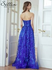 画像4: [ERUKEI/SETTAN]ロイヤルブルー・ベア・ビスチェ・Aライン・フレア・スパンコール・刺繍・ロングドレス[送料無料] (4)