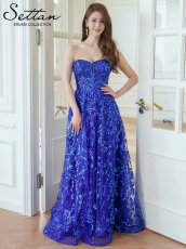 画像2: [ERUKEI/SETTAN]ロイヤルブルー・ベア・ビスチェ・Aライン・フレア・スパンコール・刺繍・ロングドレス[送料無料] (2)