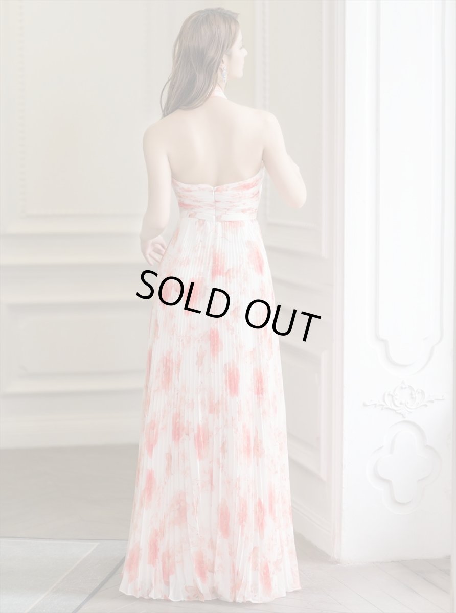 画像4: [ERUKEI/SETTAN]ホワイト×オレンジ・フラワープリント・プリーツ・ホルターネック・Aライン・ロングドレス[送料無料] (4)