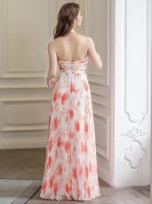 画像4: [ERUKEI/SETTAN]ホワイト×オレンジ・フラワープリント・プリーツ・ホルターネック・Aライン・ロングドレス[送料無料] (4)