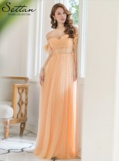 画像1: [ERUKEI/SETTAN]ベージュ・ハート・ドット・オフショルダー・ロングスリーブ・Aライン・ロングドレス[送料無料] (1)