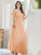 画像5: [ERUKEI/SETTAN]ベージュ・ハート・ドット・オフショルダー・ロングスリーブ・Aライン・ロングドレス[送料無料] (5)