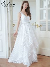 画像3: [ERUKEI/SETTAN]ホワイト・ノースリーブ・Vネック・ストライプ・ビジュー・変形ヘム・フレア・Aライン・ロングドレス[送料無料] (3)