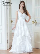 画像6: [ERUKEI/SETTAN]ホワイト・ノースリーブ・Vネック・ストライプ・ビジュー・変形ヘム・フレア・Aライン・ロングドレス[送料無料] (6)