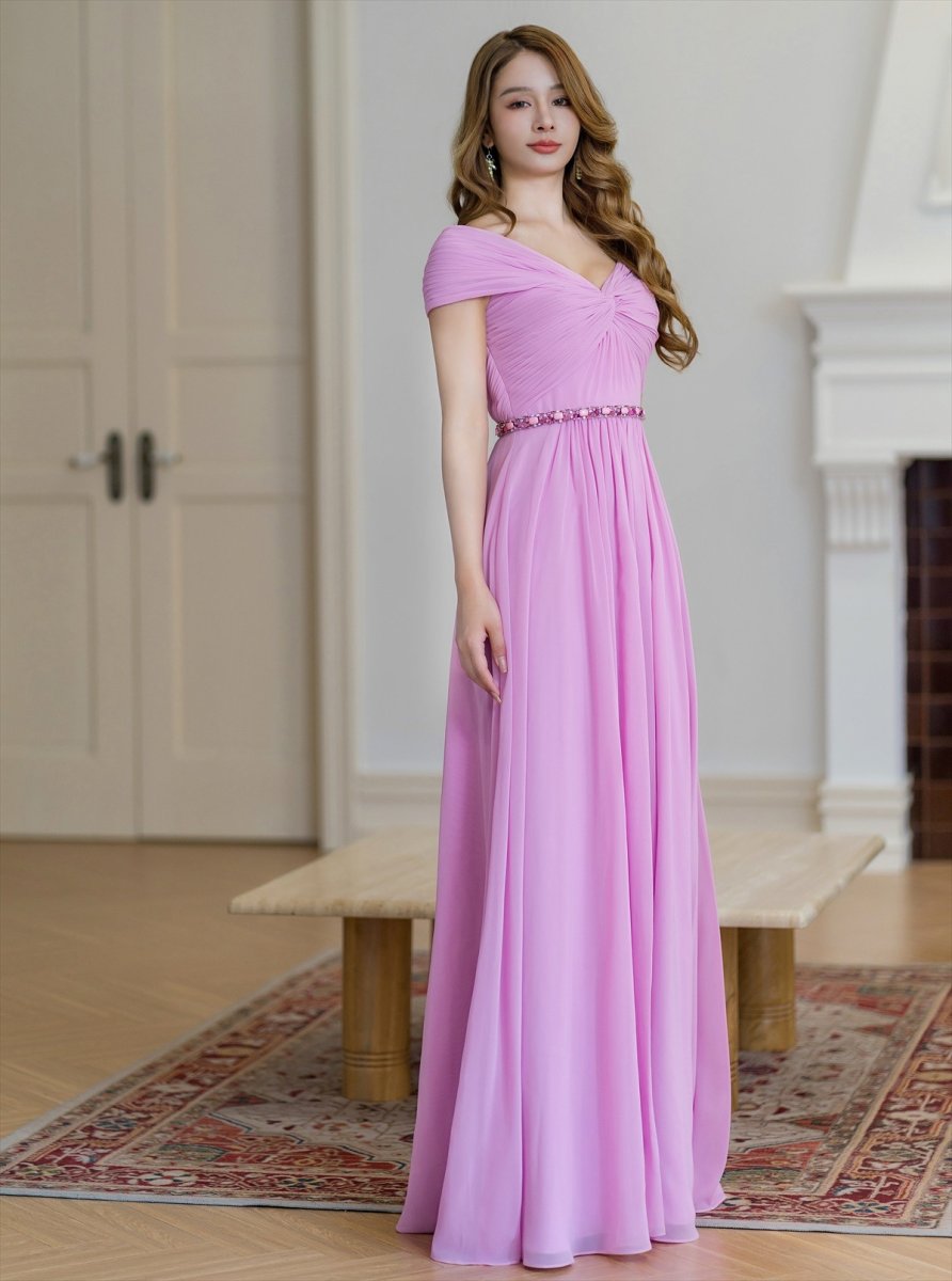 画像3: [ERUKEI/SETTAN]パープル・イエロー・シフォン・ビジュー・シンプル・Aライン・ロングドレス[送料無料] (3)