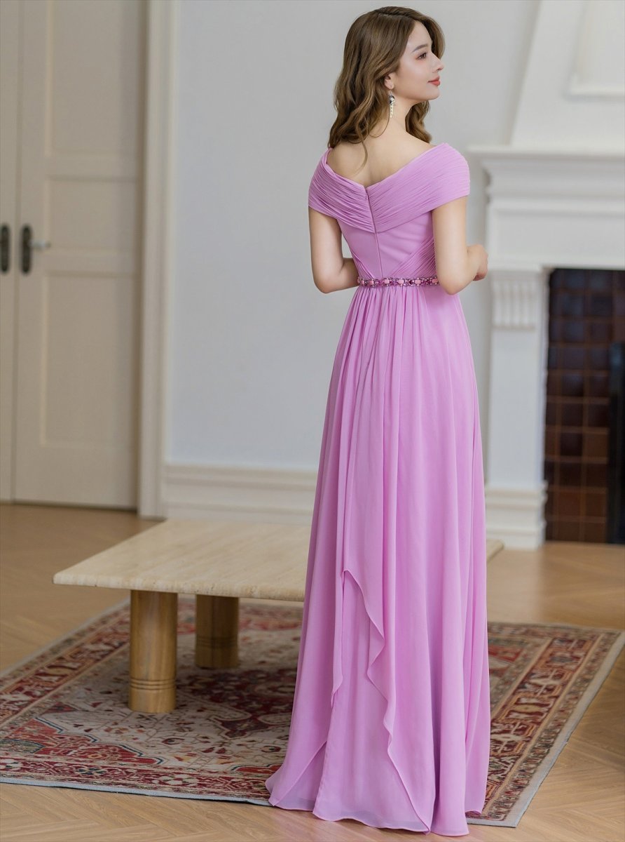 画像5: [ERUKEI/SETTAN]パープル・イエロー・シフォン・ビジュー・シンプル・Aライン・ロングドレス[送料無料] (5)