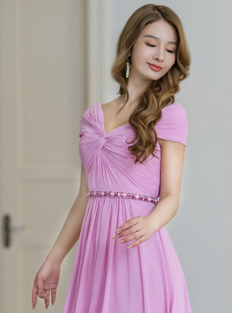 画像7: [ERUKEI/SETTAN]パープル・イエロー・シフォン・ビジュー・シンプル・Aライン・ロングドレス[送料無料] (7)