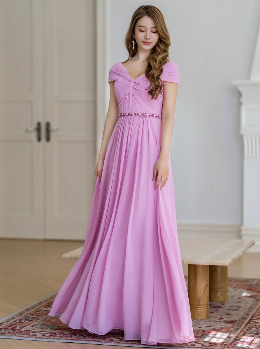 画像9: [ERUKEI/SETTAN]パープル・イエロー・シフォン・ビジュー・シンプル・Aライン・ロングドレス[送料無料] (9)