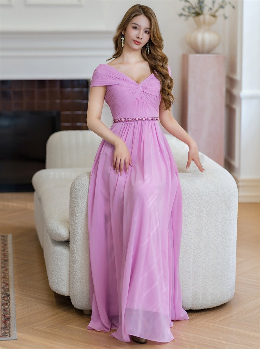 画像11: [ERUKEI/SETTAN]パープル・イエロー・シフォン・ビジュー・シンプル・Aライン・ロングドレス[送料無料] (11)