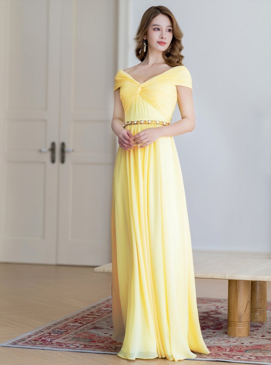 画像4: [ERUKEI/SETTAN]パープル・イエロー・シフォン・ビジュー・シンプル・Aライン・ロングドレス[送料無料] (4)