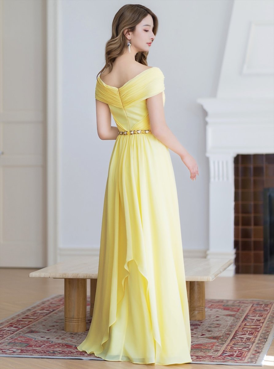 画像6: [ERUKEI/SETTAN]パープル・イエロー・シフォン・ビジュー・シンプル・Aライン・ロングドレス[送料無料] (6)