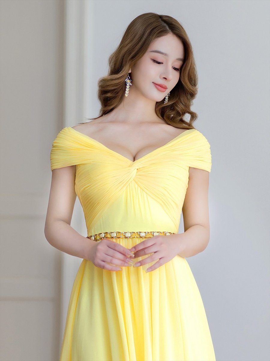 画像8: [ERUKEI/SETTAN]パープル・イエロー・シフォン・ビジュー・シンプル・Aライン・ロングドレス[送料無料] (8)