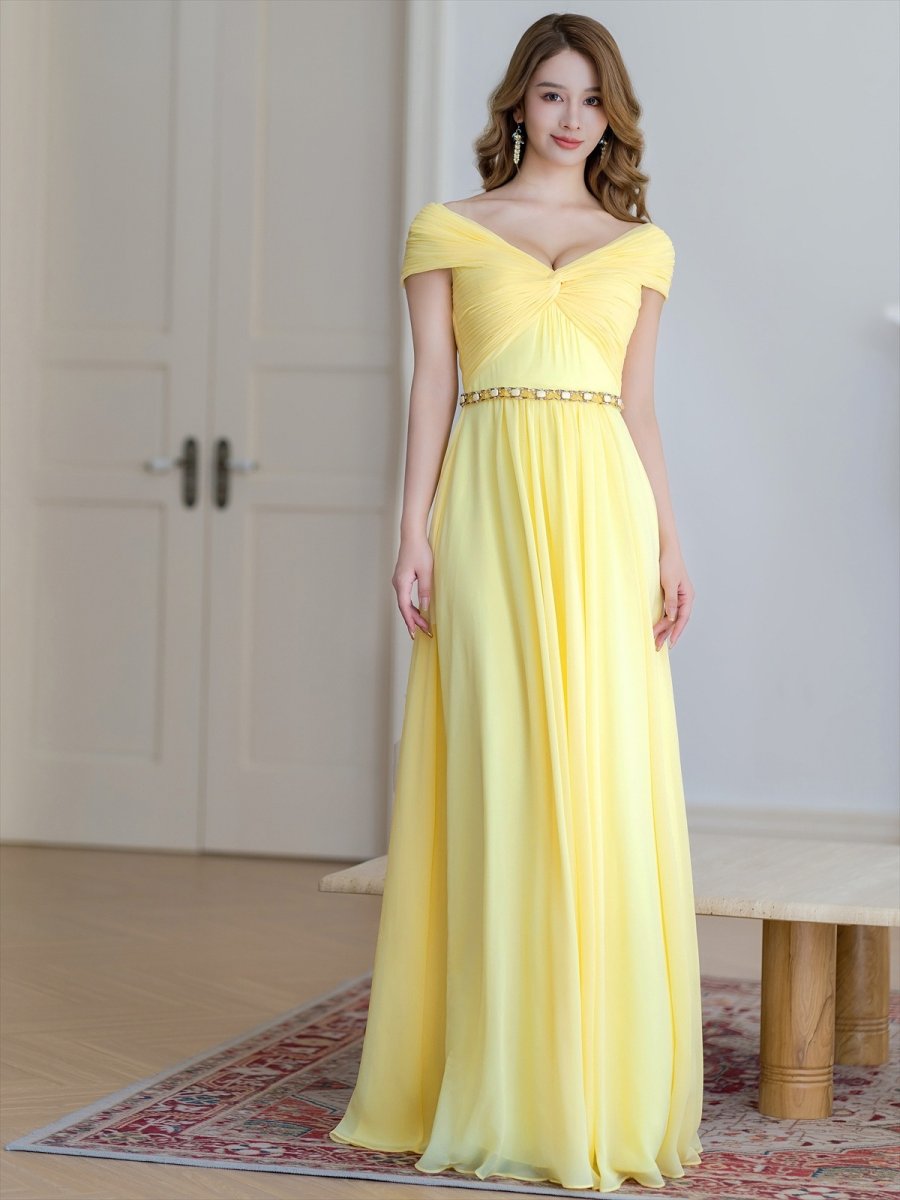 画像10: [ERUKEI/SETTAN]パープル・イエロー・シフォン・ビジュー・シンプル・Aライン・ロングドレス[送料無料] (10)