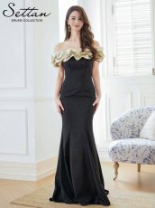 画像2: [ERUKEI/SETTAN]ブラック×シルバー・ブラック×ベージュ・オフショルダー・メタリック・シャーリング・マーメイド・タイト・ロングドレス[送料無料] (2)