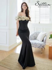 画像4: [ERUKEI/SETTAN]ブラック×シルバー・ブラック×ベージュ・オフショルダー・メタリック・シャーリング・マーメイド・タイト・ロングドレス[送料無料] (4)