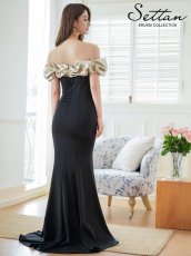 画像6: [ERUKEI/SETTAN]ブラック×シルバー・ブラック×ベージュ・オフショルダー・メタリック・シャーリング・マーメイド・タイト・ロングドレス[送料無料] (6)