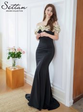 画像10: [ERUKEI/SETTAN]ブラック×シルバー・ブラック×ベージュ・オフショルダー・メタリック・シャーリング・マーメイド・タイト・ロングドレス[送料無料] (10)