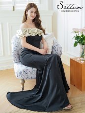 画像12: [ERUKEI/SETTAN]ブラック×シルバー・ブラック×ベージュ・オフショルダー・メタリック・シャーリング・マーメイド・タイト・ロングドレス[送料無料] (12)