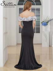 画像5: [ERUKEI/SETTAN]ブラック×シルバー・ブラック×ベージュ・オフショルダー・メタリック・シャーリング・マーメイド・タイト・ロングドレス[送料無料] (5)