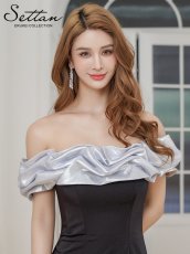 画像7: [ERUKEI/SETTAN]ブラック×シルバー・ブラック×ベージュ・オフショルダー・メタリック・シャーリング・マーメイド・タイト・ロングドレス[送料無料] (7)