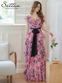 MSD-0110 ピンク フリル ロングドレス ピンクドレス通販 - 銀座の