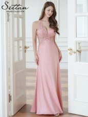 画像1: [ERUKEI/SETTAN]ピンク・ホワイト・ワインレッド・ホルターネック・エレガント・胸元レース・ラインストーン・Aライン・ロングドレス[送料無料] (1)