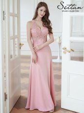 画像4: [ERUKEI/SETTAN]ピンク・ホワイト・ワインレッド・ホルターネック・エレガント・胸元レース・ラインストーン・Aライン・ロングドレス[送料無料] (4)