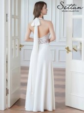 画像8: [ERUKEI/SETTAN]ピンク・ホワイト・ワインレッド・ホルターネック・エレガント・胸元レース・ラインストーン・Aライン・ロングドレス[送料無料] (8)