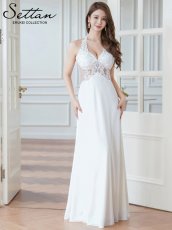 画像14: [ERUKEI/SETTAN]ピンク・ホワイト・ワインレッド・ホルターネック・エレガント・胸元レース・ラインストーン・Aライン・ロングドレス[送料無料] (14)