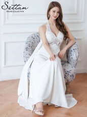 画像17: [ERUKEI/SETTAN]ピンク・ホワイト・ワインレッド・ホルターネック・エレガント・胸元レース・ラインストーン・Aライン・ロングドレス[送料無料] (17)