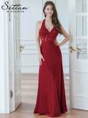 画像3: [ERUKEI/SETTAN]ピンク・ホワイト・ワインレッド・ホルターネック・エレガント・胸元レース・ラインストーン・Aライン・ロングドレス[送料無料] (3)