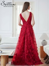 画像3: [ERUKEI/SETTAN]ワインレッド・立体フラワー・プリント・チュールレース・Vネック・ノースリーブ・ロングドレス[送料無料] (3)