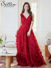 画像5: [ERUKEI/SETTAN]ワインレッド・立体フラワー・プリント・チュールレース・Vネック・ノースリーブ・ロングドレス[送料無料] (5)