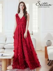 画像6: [ERUKEI/SETTAN]ワインレッド・立体フラワー・プリント・チュールレース・Vネック・ノースリーブ・ロングドレス[送料無料] (6)
