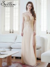 画像2: [ERUKEI/SETTAN]ベージュ・ピンク・Vネック・キャミソール・刺繍・セクシー・シアー・シースルー・Aライン・ロングドレス[送料無料] (2)