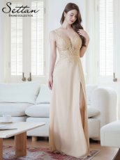 画像4: [ERUKEI/SETTAN]ベージュ・ピンク・Vネック・キャミソール・刺繍・セクシー・シアー・シースルー・Aライン・ロングドレス[送料無料] (4)