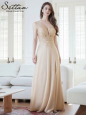 画像10: [ERUKEI/SETTAN]ベージュ・ピンク・Vネック・キャミソール・刺繍・セクシー・シアー・シースルー・Aライン・ロングドレス[送料無料] (10)