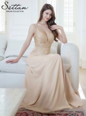 画像12: [ERUKEI/SETTAN]ベージュ・ピンク・Vネック・キャミソール・刺繍・セクシー・シアー・シースルー・Aライン・ロングドレス[送料無料] (12)