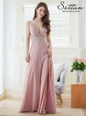 画像1: [ERUKEI/SETTAN]ベージュ・ピンク・Vネック・キャミソール・刺繍・セクシー・シアー・シースルー・Aライン・ロングドレス[送料無料] (1)