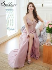 画像11: [ERUKEI/SETTAN]ベージュ・ピンク・Vネック・キャミソール・刺繍・セクシー・シアー・シースルー・Aライン・ロングドレス[送料無料] (11)