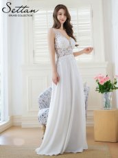 画像4: [ERUKEI/SETTAN]ワインレッド・ホワイト・Ｖネック・Aライン・エレガント・胸元レース・ビーズ・スパンコール・ロングドレス[送料無料] (4)