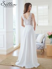 画像6: [ERUKEI/SETTAN]ワインレッド・ホワイト・Ｖネック・Aライン・エレガント・胸元レース・ビーズ・スパンコール・ロングドレス[送料無料] (6)